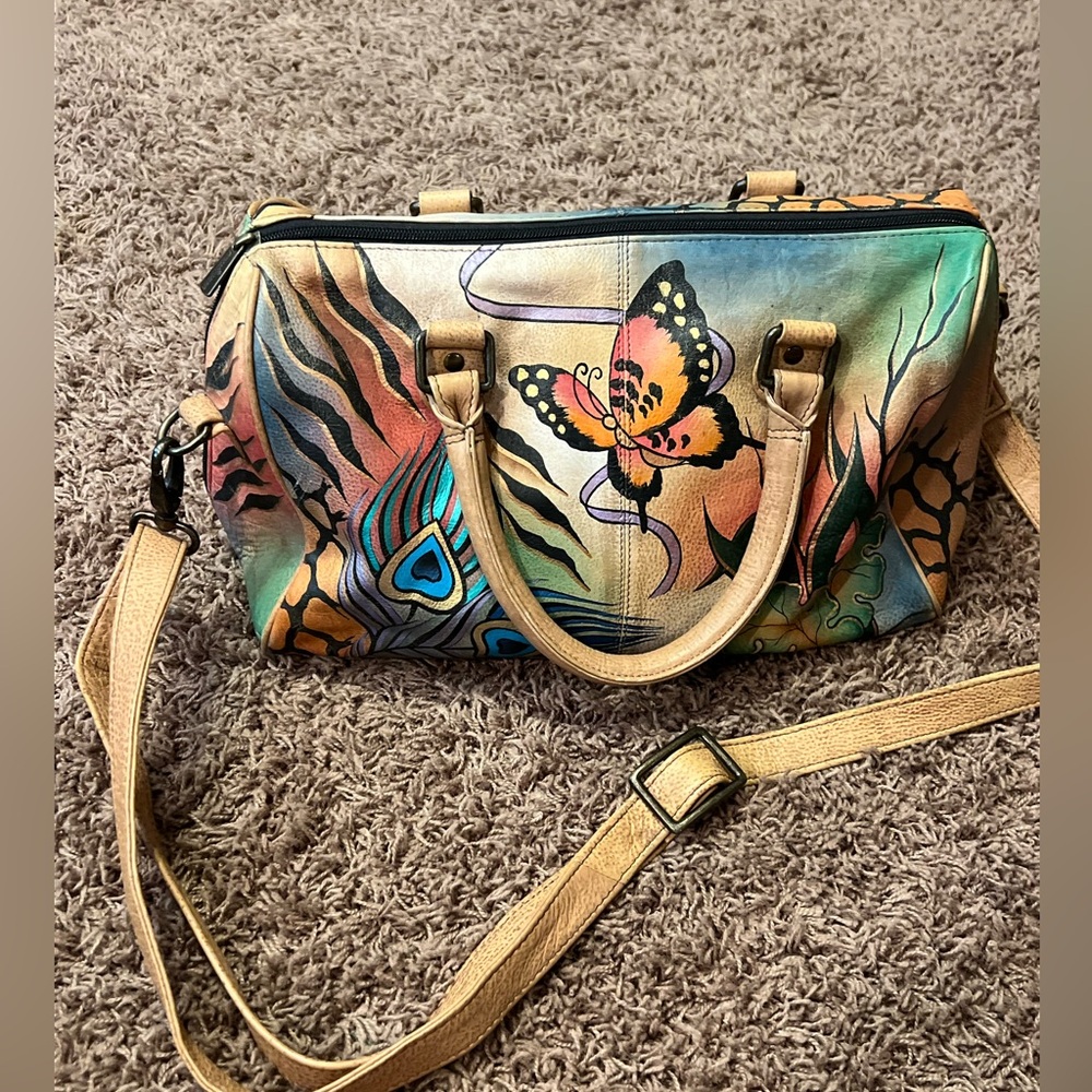 Like new! Hand painted genuine leather Anuschka handbag
